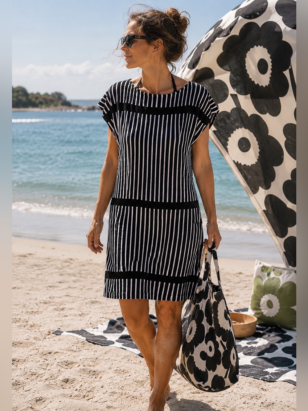Marimekko for Target Womens Terry Swim Cover Up XS Black White StripeTunic Top